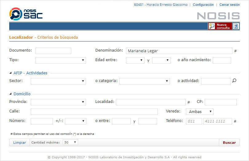 Nosis | SAC, Criterios de Búsqueda